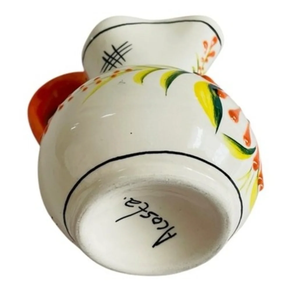 Hand Painted Ceramic Floral Pitcher Creamer Signed Acosta 5 Inch Vintage